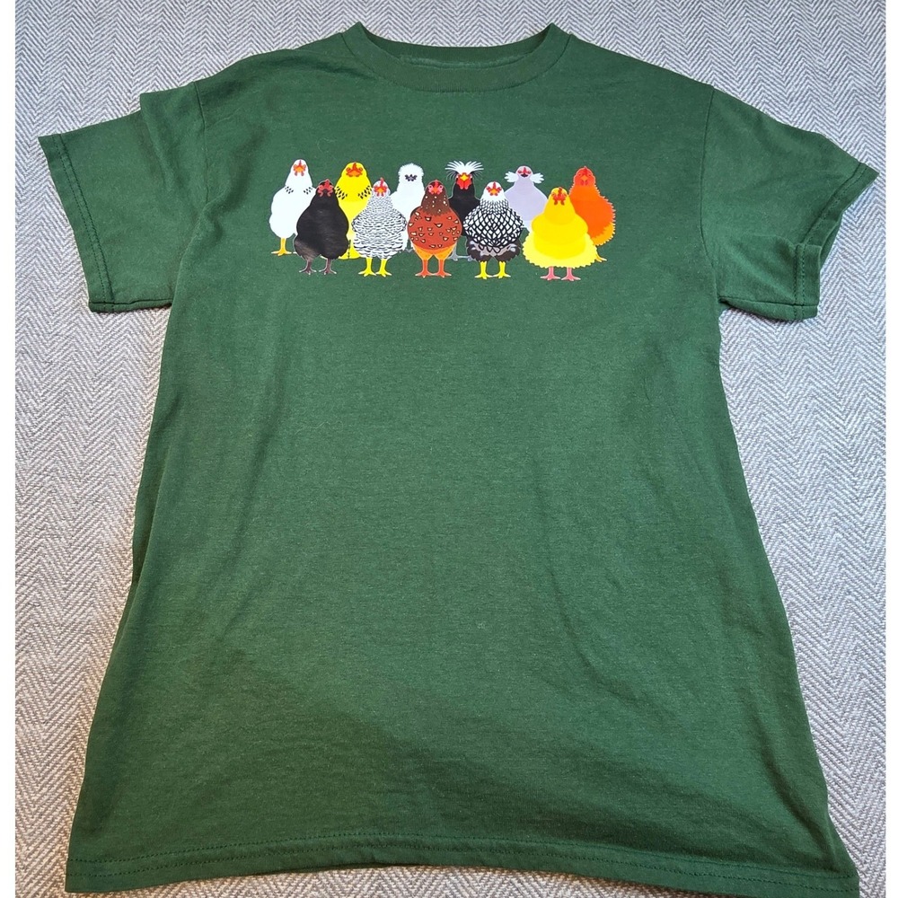 Gildan DryBlend Green Chicken Breed Graphic T-Shirt Mens Small Farm Bird Tee